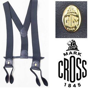 MARK CROSS MENS STRETCH ELASTIC LEATHER FABRIC SUSPENDERS BRACES BLACK & GRAY